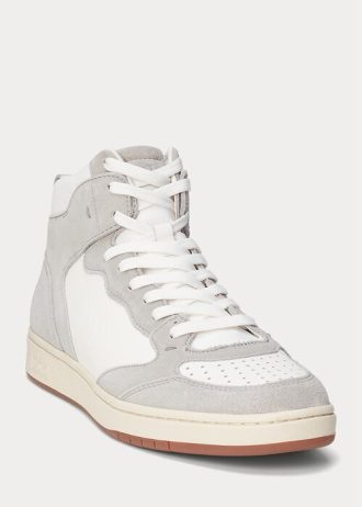 Zapatillas altas Ralph Lauren Court de piel y ante para hombre, color gris y blanco
