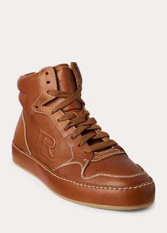 Zapatillas altas Ralph Lauren Jaemyn de piel de becerro marrón para mujer