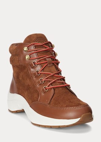 Zapatillas altas Ralph Lauren Rylee de ante y piel para mujer en color marrón