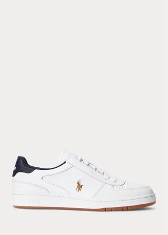 Zapatillas bajas de cuero Ralph Lauren Court para hombre, color blanco y azul marino