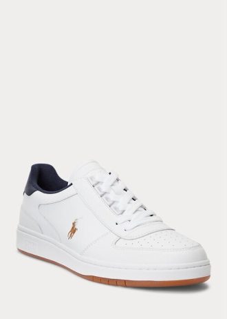 Zapatillas bajas de cuero Ralph Lauren Court para hombre, color blanco y azul marino