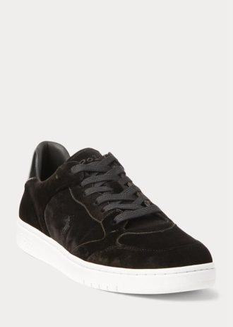 Zapatillas bajas Ralph Lauren Court Velvet para hombre, color negro