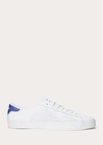 Zapatillas blancas de malla con ribete de cuero Ralph Lauren Nelson para hombre