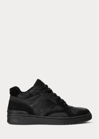 Zapatillas Ralph Lauren Court Mid Pro para hombre, color negro/negro Zapatillas Ralph Lauren Court Mid Pro para hombre, color negro/negro