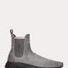 Zapatillas Ralph Lauren de ante sin cordones para mujer en gris Zapatillas Ralph Lauren de ante sin cordones para mujer en gris