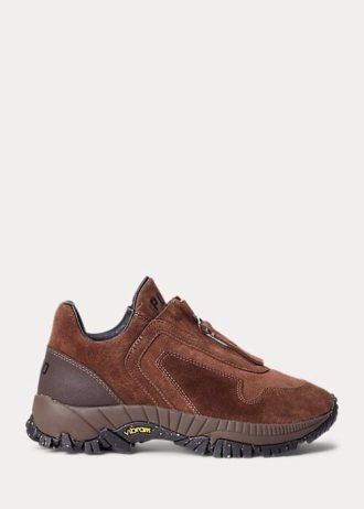 Zapatillas Ralph Lauren Grayson de ante de becerro con cremallera para mujer, color marrón