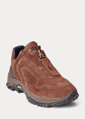 Zapatillas Ralph Lauren Grayson de ante de becerro con cremallera para mujer, color marrón