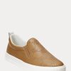 Zapatillas Ralph Lauren Haddley de piel marrón sin cordones con logotipo para mujer Zapatillas Ralph Lauren Haddley de piel marrón sin cordones con logotipo para mujer