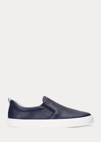 Zapatillas Ralph Lauren Haddley de piel sin cordones con logotipo para mujer en azul marino