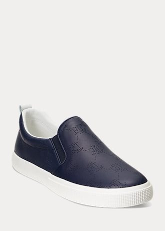 Zapatillas Ralph Lauren Haddley de piel sin cordones con logotipo para mujer en azul marino