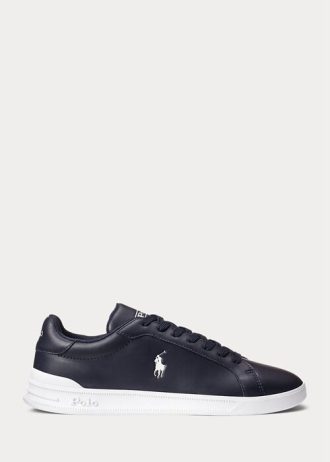 Zapatillas Ralph Lauren Heritage Court II de cuero para hombre en azul marino y blanco