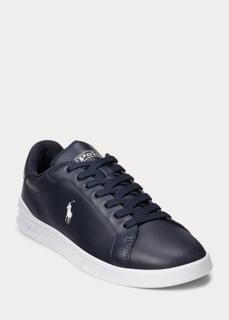 Zapatillas Ralph Lauren Heritage Court II de cuero para hombre en azul marino y blanco