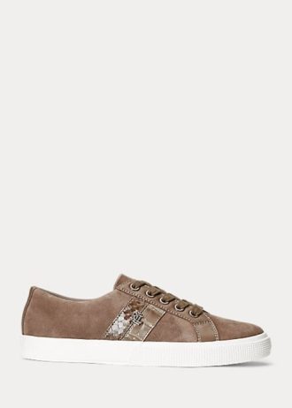 Zapatillas Ralph Lauren Janson II de ante con ribete de cuero para mujer en gris oscuro