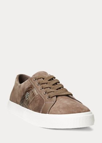 Zapatillas Ralph Lauren Janson II de ante con ribete de cuero para mujer en gris oscuro
