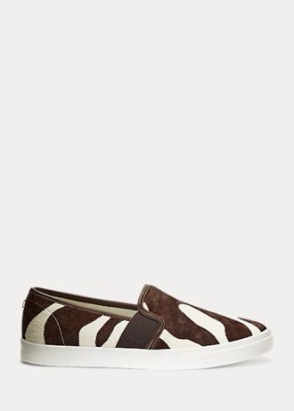 Zapatillas Ralph Lauren Jinny Haircalf sin cordones para mujer, color marrón
