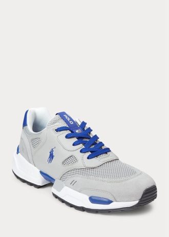 Zapatillas Ralph Lauren Jogger de ante y malla para hombre, color gris/azul real
