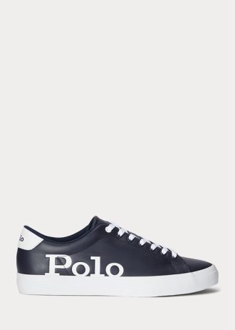 Zapatillas Ralph Lauren Longwood de piel con logotipo para hombre, color azul marino y blanco