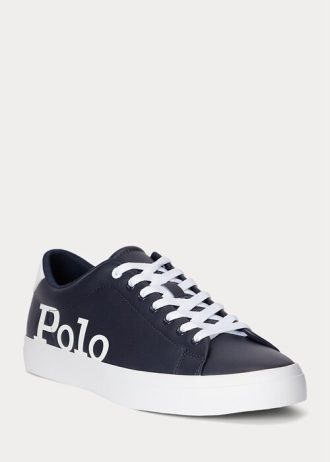 Zapatillas Ralph Lauren Longwood de piel con logotipo para hombre, color azul marino y blanco