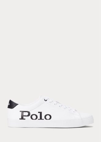 Zapatillas Ralph Lauren Longwood de piel con logotipo para hombre, color blanco y negro