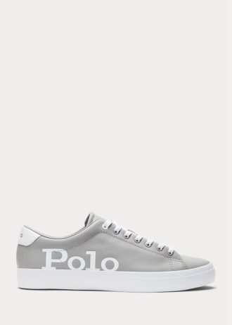 Zapatillas Ralph Lauren Longwood de piel con logotipo para hombre, color gris y blanco