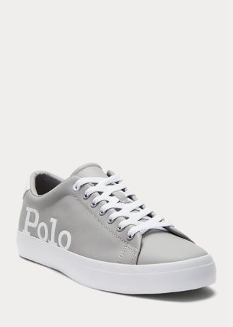 Zapatillas Ralph Lauren Longwood de piel con logotipo para hombre, color gris y blanco