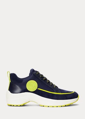Zapatillas Ralph Lauren Reaghan de cuero y ante para mujer en azul marino