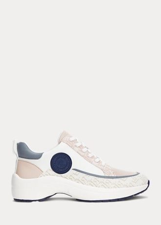 Zapatillas Ralph Lauren Reaghan de piel y jacquard con logo en rosa para mujer