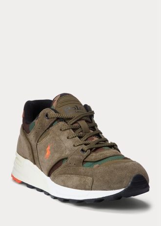 Zapatillas Ralph Lauren Trackster 200 de ante y sarga de camuflaje para hombre, color verde