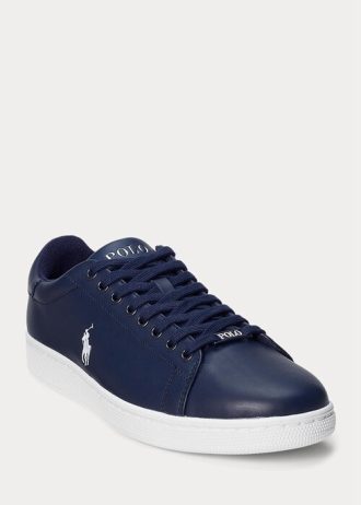 Zapatillas Ralph Lauren Wilton de cuero para hombre en azul marino y blanco