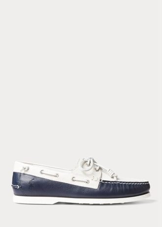 Zapatos casuales de cuero bicolor Ralph Lauren Merton para hombre, color crema/azul marino