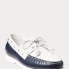 Zapatos casuales de cuero bicolor Ralph Lauren Merton para hombre, color crema/azul marino