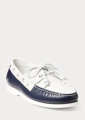 Zapatos casuales de cuero bicolor Ralph Lauren Merton para hombre, color crema/azul marino