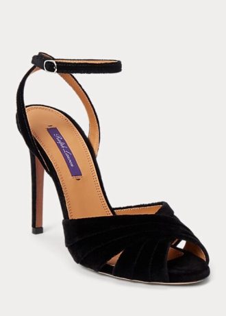 Sandalias de terciopelo Ralph Lauren Bacall II negras para mujer