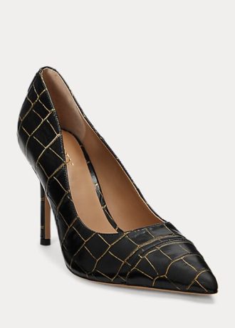 Zapatos de tacón Ralph Lauren Lindella de piel grabada en negro y dorado para mujer Zapatos de tacón Ralph Lauren Lindella de piel grabada en negro y dorado para mujer
