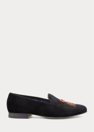 Zapatos de vestir de terciopelo Ralph Lauren Alonzo Bullion Crest para hombre, color negro