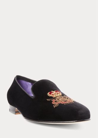 Zapatos de vestir de terciopelo Ralph Lauren Alonzo Bullion Crest para hombre, color negro