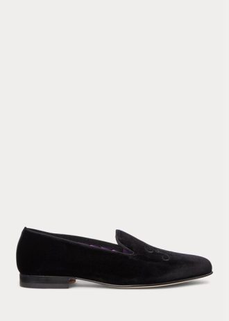 Zapatos de vestir negros Ralph Lauren Alonzo de terciopelo bordado para hombre