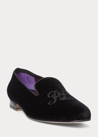 Zapatos de vestir negros Ralph Lauren Alonzo de terciopelo bordado para hombre