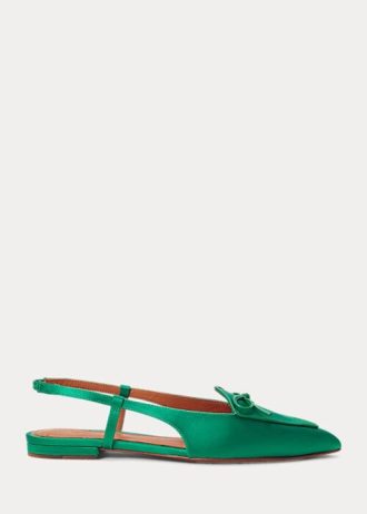 Zapatos planos con tira trasera en satén de seda Ralph Lauren para mujer, color verde Zapatos planos con tira trasera en satén de seda Ralph Lauren para mujer, color verde