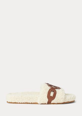 Zapatos planos de piel de oveja con ribete de piel Dixie de Ralph Lauren para mujer en color crema Zapatos planos de piel de oveja con ribete de piel Dixie de Ralph Lauren para mujer en color crema