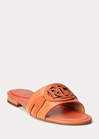 Zapatos planos Ralph Lauren Alegra de piel con relieve de cocodrilo en color naranja para mujer Zapatos planos Ralph Lauren Alegra de piel con relieve de cocodrilo en color naranja para mujer